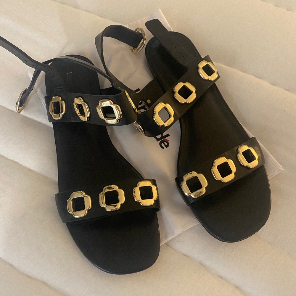 Stylish Black Sandals with Gold Accents